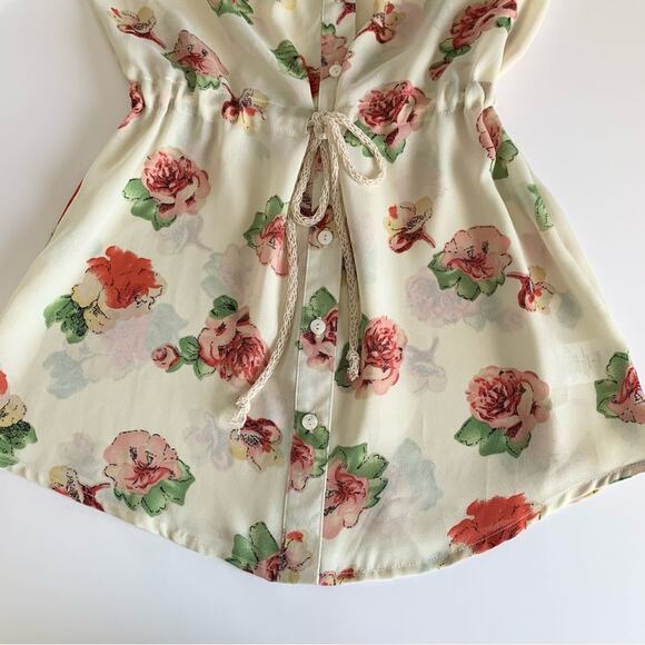 Miss Me Y2K Cream Floral Lightweight Boho Summer Tunic Blouse Top Small - Picture 7 of 11